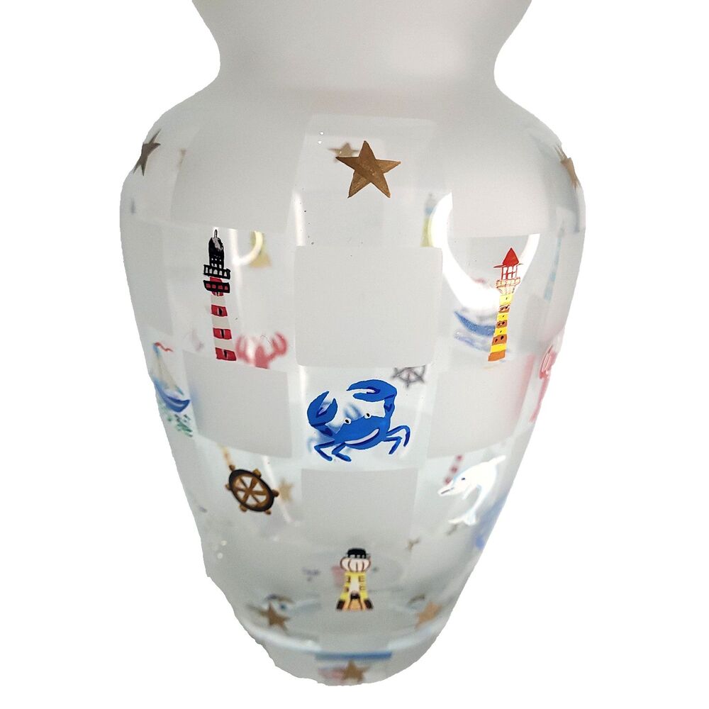 Lenox Lighthouse Splendor Glass Vase 8.5" Hand painted Nautical Beach Frosted - Picture 9 of 11